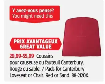 Canadian Tire Pads for Canterbury Loveseat or Chair CANVAS offer