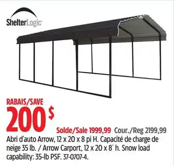Canadian Tire Arrow Carport, 12 x 20 x 8' h offer
