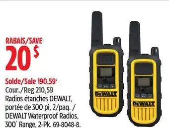 Canadian Tire DEWALT Waterproof Radios, 300' Range, 2-Pk offer