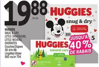 Uniprix HUGGIES SNUG & DRY, LITTLE SNUGGLERS, LITTLE MOVERS, OVERNITES Couches/Diapers offer