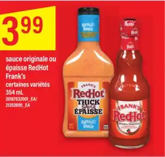 Maxi SAUCE ORIGINALE OU ÉPAISSE REDHOT FRANK'S, 354 mL offer