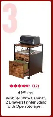 Mobile Office Cabinet, 2 Drawers Printer Stand with Open Storage