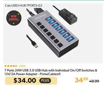 Shopper+ 7 Ports 24W USB 3.0 USB Hub with Individual On/Off Switches & 12V/2A Power Adapter - PrimeCables offer