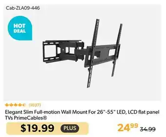 Shopper+ Elegant Slim Full-motion Wall Mount For 26-55 LED, LCD flat panel TVs PrimeCables offer