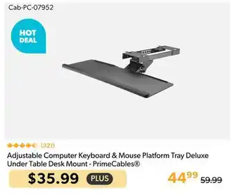Shopper+ Adjustable Computer Keyboard & Mouse Platform Tray Deluxe Under Table Desk Mount - PrimeCables offer