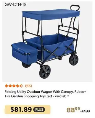 Shopper+ Folding Utility Outdoor Wagon With Canopy, Rubber Tire Garden Shopping Toy Cart - Yardlab offer