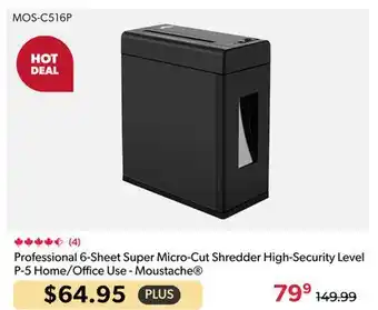 Shopper+ Professional 6-Sheet Super Micro-Cut Shredder High-Security Level P-5 Home/Office Use - Moustache offer