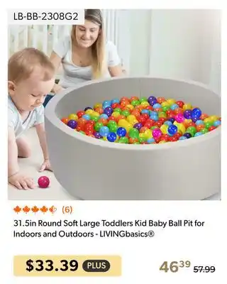 Shopper+ 31.5in Round Soft Large Toddlers Kid Baby Ball Pit for Indoors and Outdoors - LIVINGbasics offer