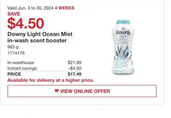 Costco Downy Light Ocean Mist in-wash scent booster offer