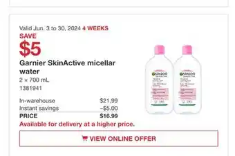Costco Garnier SkinActive micellar water offer