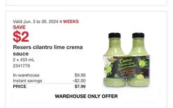Costco Resers Cilantro Lime Crema Sauce offer