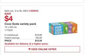 Costco Cove Soda Variety pack offer
