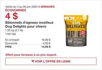 Costco Bâtonnets d'agneau moelleux Dog Delights pour chiens offer