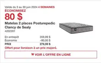 Costco Matelas 2 place Posturepedic Clancy de Sealy offer