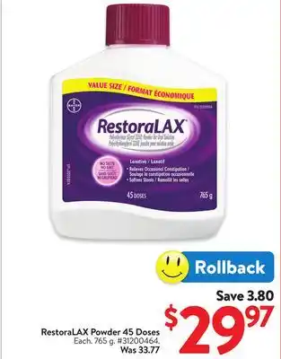Walmart RestoraLAX Powder 45 Doses offer