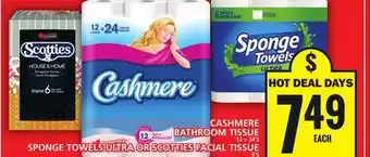 Food Basics CASHMERE BATHROOM TISSUE OR SPONGE TOWELS ULTRA OR SCOTTIES FACIAL TISSUE offer