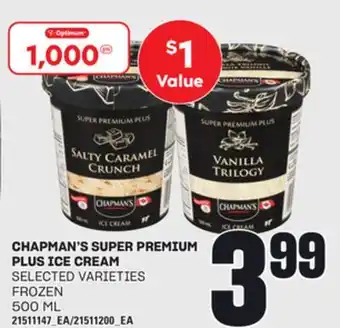Loblaws CHAPMAN'S SUPER PREMIUM PLUS ICE CREAM, 500 ML offer