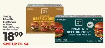 Longo's The Keg Prime Rib Beef Burgers or Sliders offer