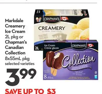 Longo's Markdale Creamery Ice Cream 2L pkg or Chapman's Canadian Collection 8x55mL pkg offer