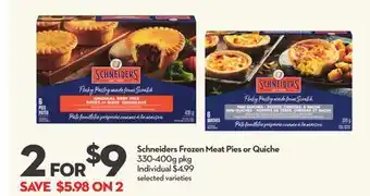 Longo's Schneiders Frozen Meat Pies or Quiche offer