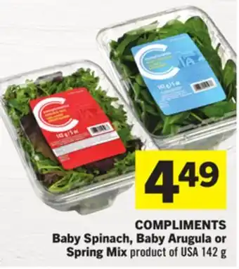 Foodland COMPLIMENTS Baby Spinach, Baby Arugula or Spring Mix 142 g offer