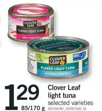 Fortinos Clover Leaf light tuna 85/170 g offer