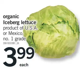 Fortinos ORGANIC ICEBERG LETTUCE offer