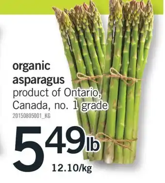 Fortinos ORGANIC ASPARAGUS 12.10/KG offer