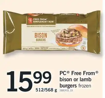 Fortinos PC FREE FROM BISON OR LAMB BURGERS, 512/568 g offer