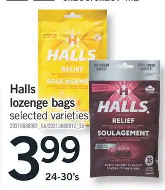 Fortinos HALLS LOZENGE BAGS, 24-30's offer