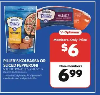 Real Canadian Superstore PILLER'S KOLBASSA OR SLICED PEPPERONI, 250-375 G offer