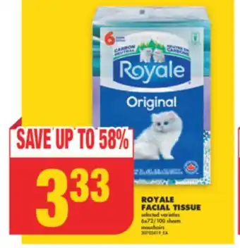 No Frills ROYALE FACIAL TISSUE, 6x72/100 sheets offer