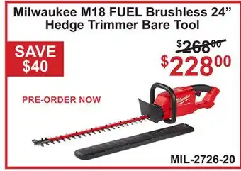 Atlas Tools & Machinery Milwaukee M18 FUEL Brushless 24 Hedge Trimmer Bare Tool offer