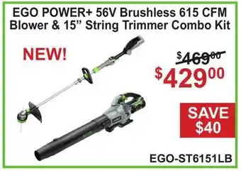 Atlas Tools & Machinery EGO POWER+ 56V Brushless 615 CFM Blower & 15 String Trimmer Combo Kit offer