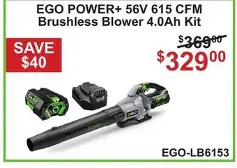 Atlas Tools & Machinery EGO POWER+ 56V 615 CFM Brushless Blower 4.0Ah Kit offer