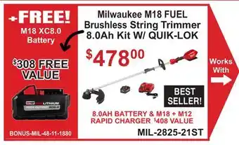 Atlas Tools & Machinery Milwaukee M18 FUEL Brushless String Trimmer 8.0Ah Kit W/ QUIK-LOK offer