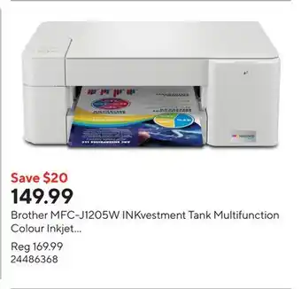 Staples Brother MFC-J1205W INKvestment Tank Multifunction Colour Inkjet Printer offer