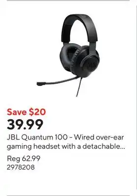 Staples JBL Quantum 100 - Wired over-ear gaming headset with a detachable mic - Black offer