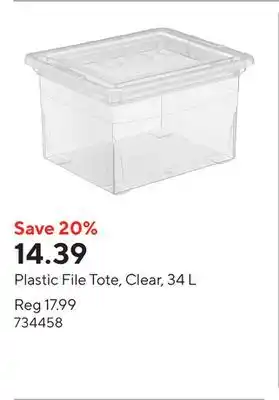 Staples Plastic File Tote, Clear, 34 L offer