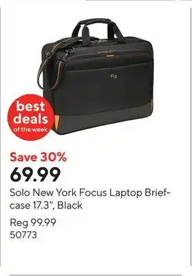 Staples Solo New York Focus Laptop Briefcase 17.3, Black offer