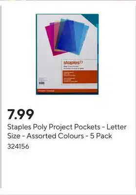 Staples Staples Poly Project Pockets - Letter Size - Assorted Colours - 5 Pack offer