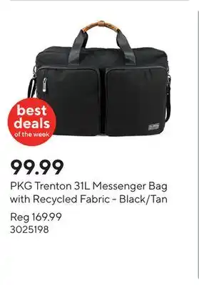 Staples PKG Trenton 31L Messenger Bag with Recycled Fabric - Black/Tan offer