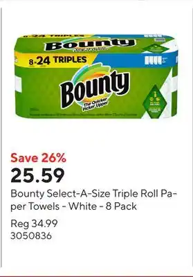 Staples Bounty Select-A-Size Triple Roll Paper Towels - White - 8 Pack offer