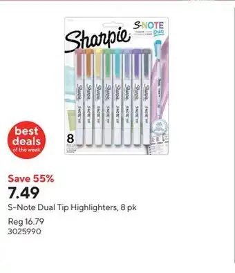 Staples S-Note Dual Tip Highlighters, 8 pk offer
