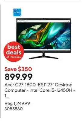 Staples Acer C27-1800-ES11 27 Desktop Computer - Intel Core i5-12450H - 1 TB SSD - 16 GB RAM - Windows 11 Home - Black offer
