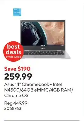 Staples Asus 14 Chromebook - Intel N4500/64GB eMMC/4GB RAM/Chrome OS offer