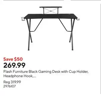 Staples Flash Furniture Black Gaming Desk with Cup Holder, Headphone Hook, & Monitor/Smartphone Stand offer