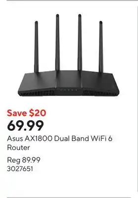 Staples Asus AX1800 Dual Band WiFi 6 Router offer