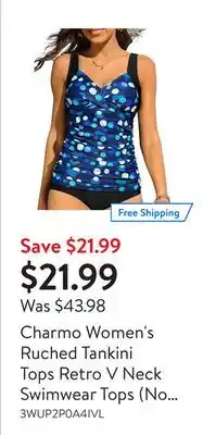 Walmart Charmo Women's Ruched Tankini Tops Retro V Neck Swimwear Tops (No Bottoms)|M-2XL| offer