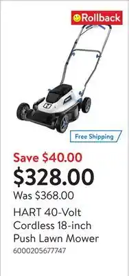 Walmart HART 40-Volt Cordless 18-inch Push Lawn Mower offer